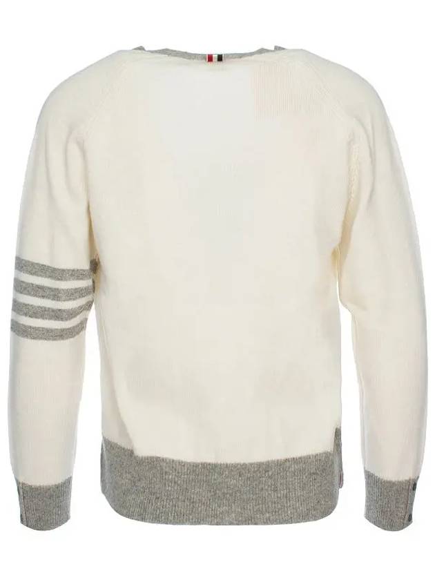 V-Neck 4-Bar Wool Cardigan White - THOM BROWNE - BALAAN 9