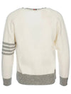 V-Neck 4-Bar Wool Cardigan White - THOM BROWNE - BALAAN 9