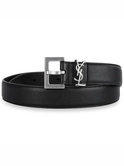 Silver Hardware Monogram Buckle Leather Belt Black - SAINT LAURENT - BALAAN 2