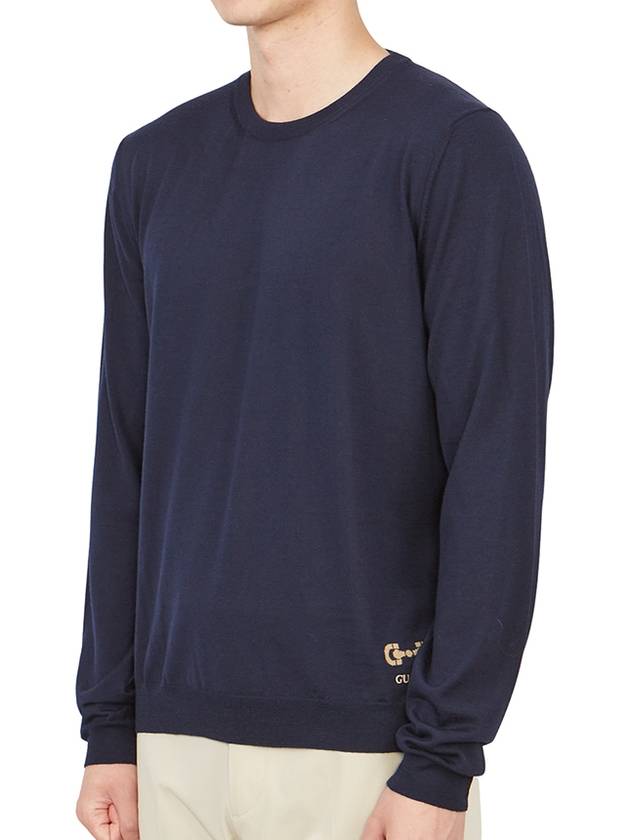 Horsebit Intarsia Wool Knit Top Navy - GUCCI - BALAAN 3