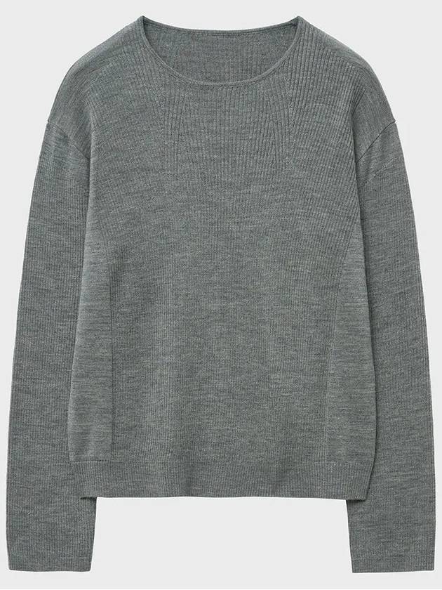 Micro ribbed square neck knit gray - NOIRER - BALAAN 9