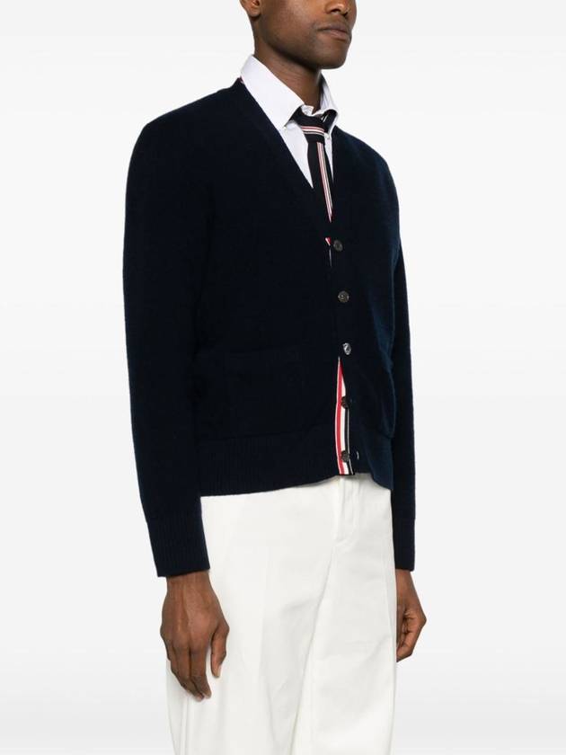 Brushed Effect Virgin Wool Cardigan Navy - THOM BROWNE - BALAAN 5