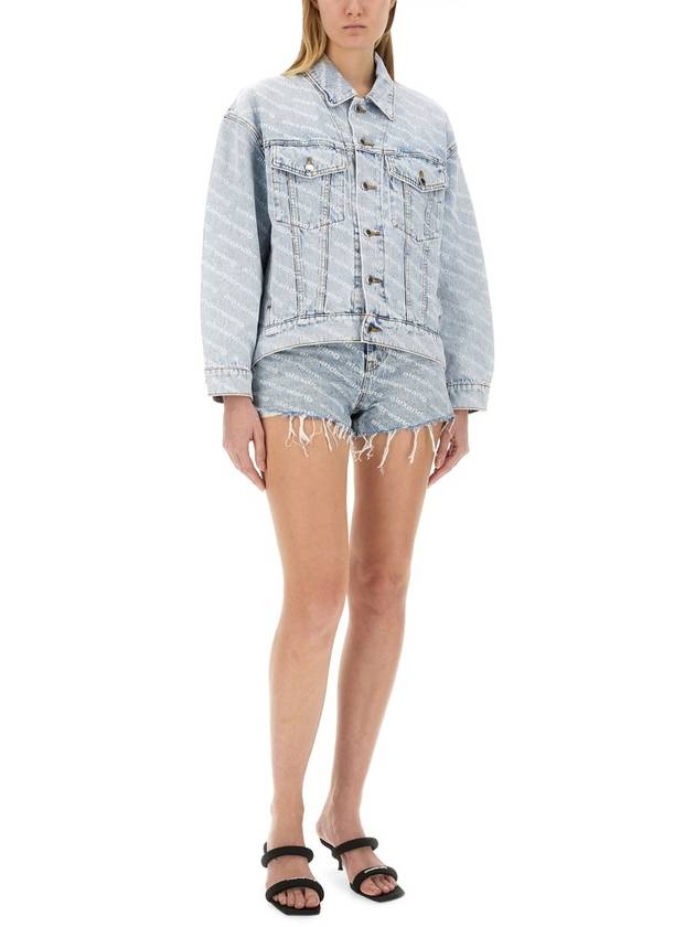 All-Over Logo Bite High Waist Denim Shorts Blue - ALEXANDER WANG - BALAAN 4