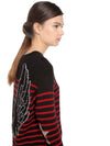 Wings Striped Jacquard Wool Knit Top Black Red - VALENTINO - BALAAN 11