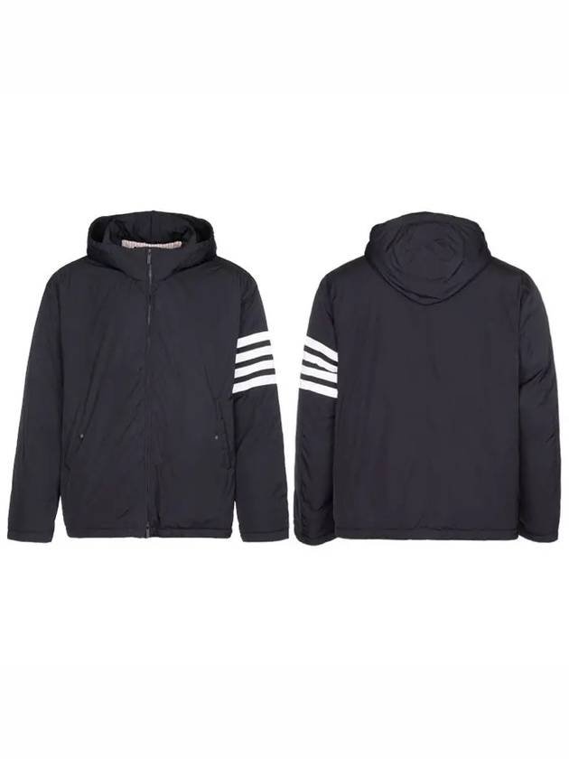 Poly Twill 4-bar Down Filled Hooded Jacket Navy - THOM BROWNE - BALAAN 6