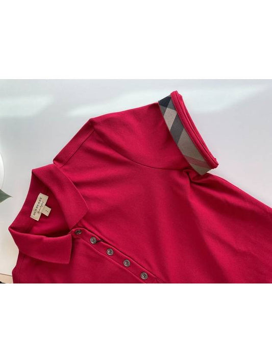 Women's Check Sleeve Short Sleeve Polo Shirt Red - BURBERRY - BALAAN.