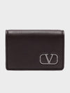 V Logo Leather Card Wallet Brown - VALENTINO - BALAAN 2