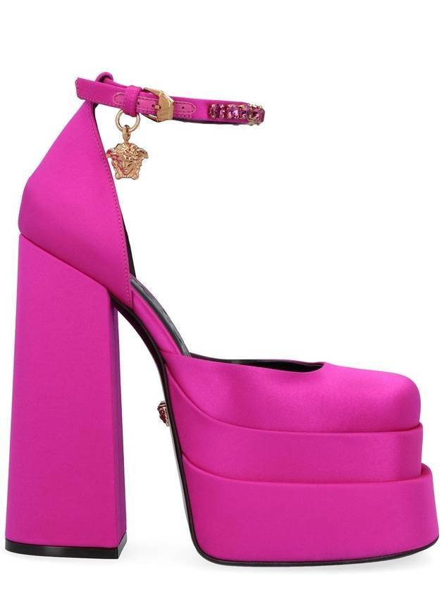 Medusa Evitas Satin Double Platform Pumps Heel Fuchsia - VERSACE - BALAAN 1