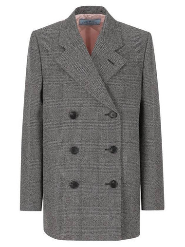 Prince Of Wales Checked Double Coat Pink Slate Grey - PRADA - BALAAN 1