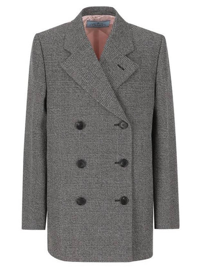 Prince Of Wales Checked Double Coat Pink Slate Grey - PRADA - BALAAN 2