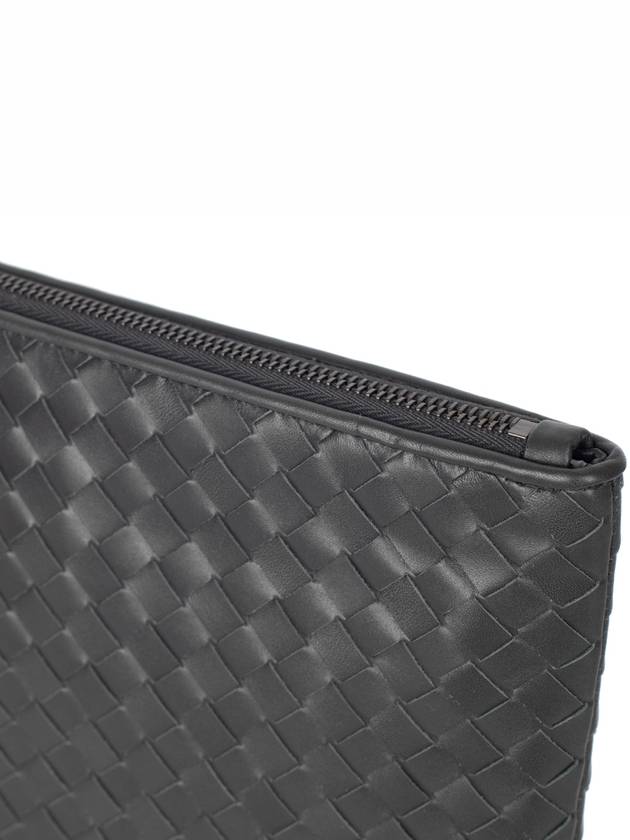 Intrecciato Weaving Zipper Medium Clutch Bag Grey - BOTTEGA VENETA - BALAAN 6