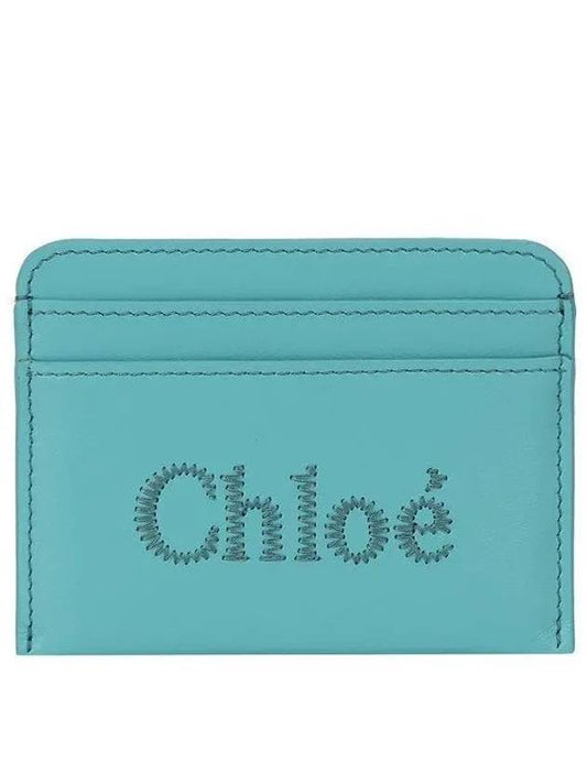 Sense Embroidered Logo Calfskin Card Wallet Light Blue - CHLOE - BALAAN 2