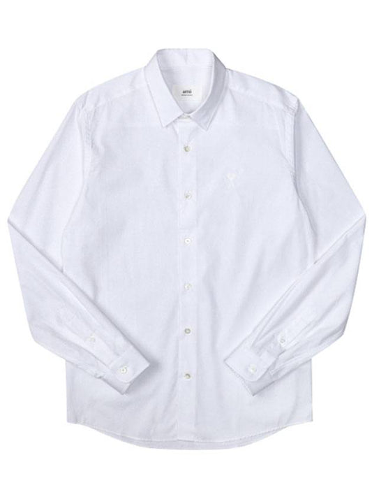 Men's Heart Embroidered Logo Long Sleeve Shirt White - AMI - BALAAN 1