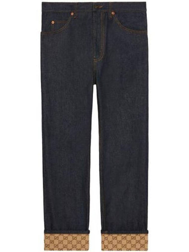 GG Pattern Cuff Jeans Dark Blue Camel - GUCCI - BALAAN 1