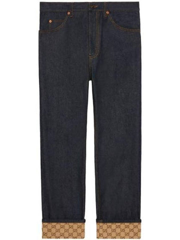 GG Pattern Cuff Jeans Dark Blue Camel - GUCCI - BALAAN 1