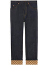 GG Pattern Cuff Jeans Dark Blue Camel - GUCCI - BALAAN 1