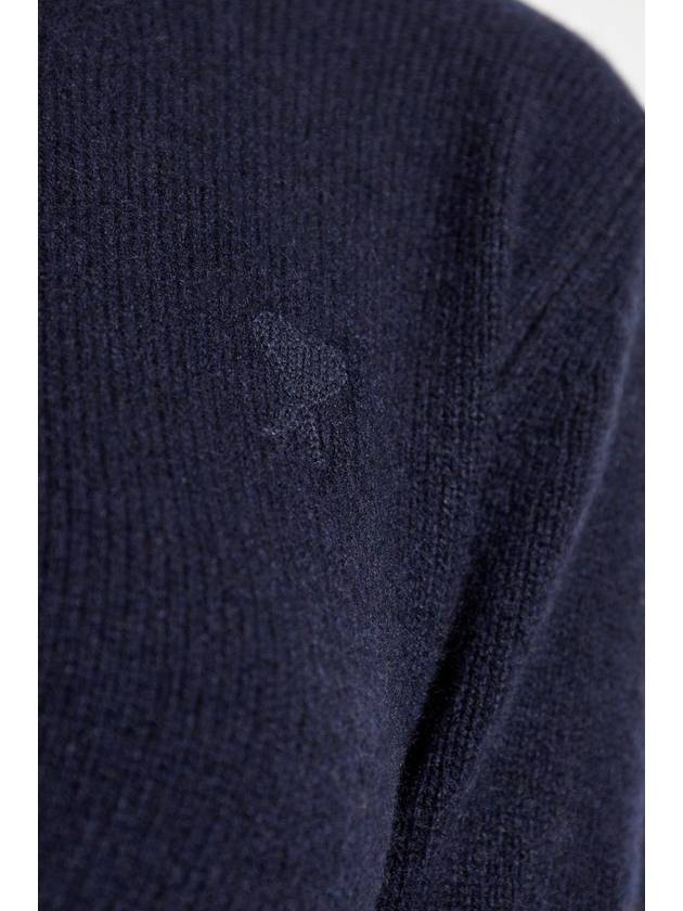 Ami Alexandre Mattiussi Cashmere Sweater With Embroidered Logo, Women's, Navy Blue - AMI - BALAAN 5