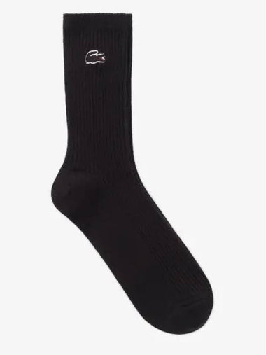 Logo Ribbed Medium Neck Socks Black - LACOSTE - BALAAN 1