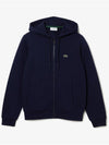 Embroidery Logo Kangaroo Pocket Fleece Zip Up Hoodie Navy - LACOSTE - BALAAN 7