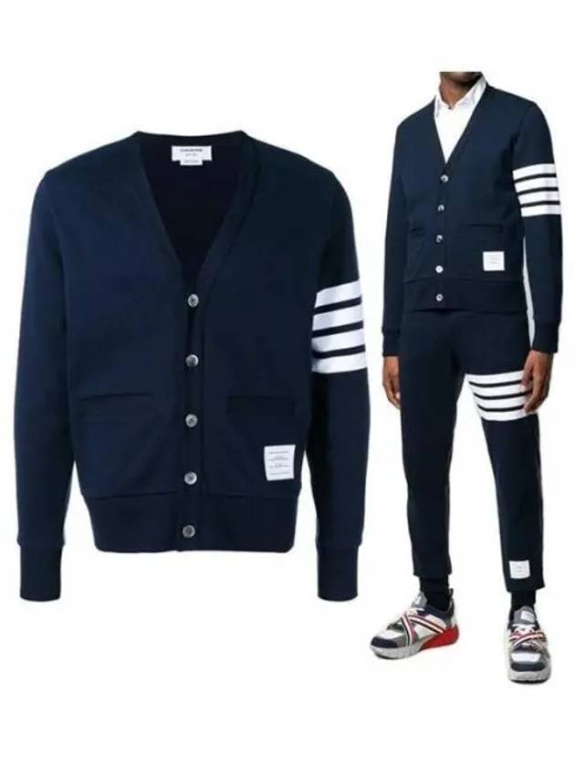 Classic V-Neck 4 Bar Stripe Cardigan Navy - THOM BROWNE - BALAAN 2