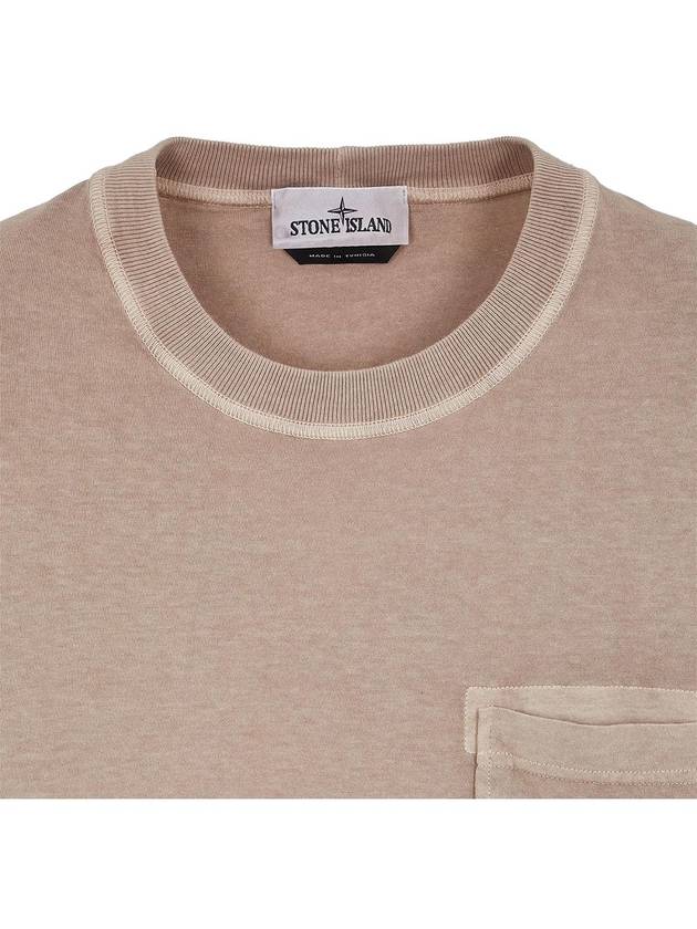 Men's Pisato Effect Logo Patch Pocket Short Sleeve T-Shirt Beige Grey - STONE ISLAND - BALAAN 4