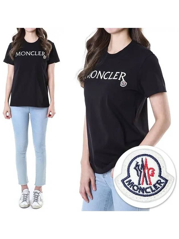 Embroidered Logo Cotton Short Sleeve T-Shirt Black - MONCLER - BALAAN 3