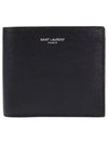 Classic Logo Textured Leather Half Wallet Black - SAINT LAURENT - BALAAN 2