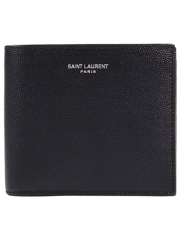 Classic Logo Textured Leather Half Wallet Black - SAINT LAURENT - BALAAN 2