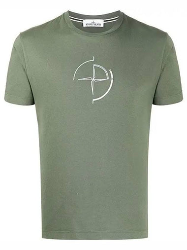 Men's Compass Embroidery Back Lettering Short Sleeve T-Shirt Khaki - STONE ISLAND - BALAAN 1