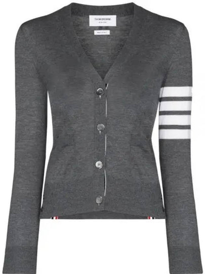 Cotton 4-Bar Milano Classic V-Neck Cardigan Medium Grey - THOM BROWNE - BALAAN 2