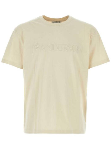 Embroidered Logo Cotton Short Sleeve T-Shirt Beige - JW ANDERSON - BALAAN 1