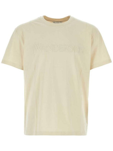 Embroidered Logo Cotton Short Sleeve T-Shirt Beige - JW ANDERSON - BALAAN 1