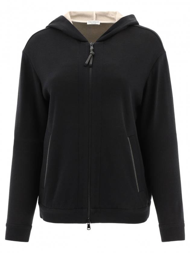 WoMen's Monilli French Terry Zip-Up Hoodie Black - BRUNELLO CUCINELLI - BALAAN 1