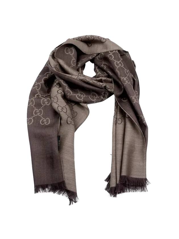 GG Wool Silk Jacquard Muffler Dark Brown - GUCCI - BALAAN.