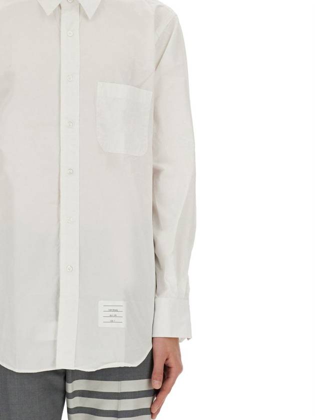 Men's Grosgrain Placket Solid Poplin Long Sleeve Shirt White - THOM BROWNE - BALAAN 5