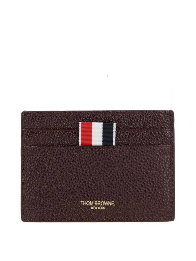 Lucido Leather Single Card Wallet Red - THOM BROWNE - BALAAN 2