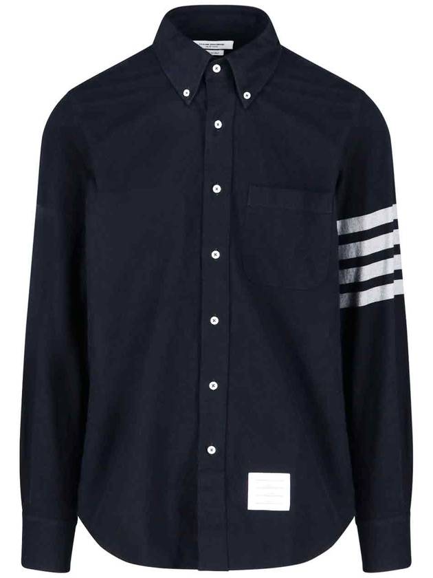 Men's Diagonal Solid Flannel Long Sleeve Shirt Navy - THOM BROWNE - BALAAN 2