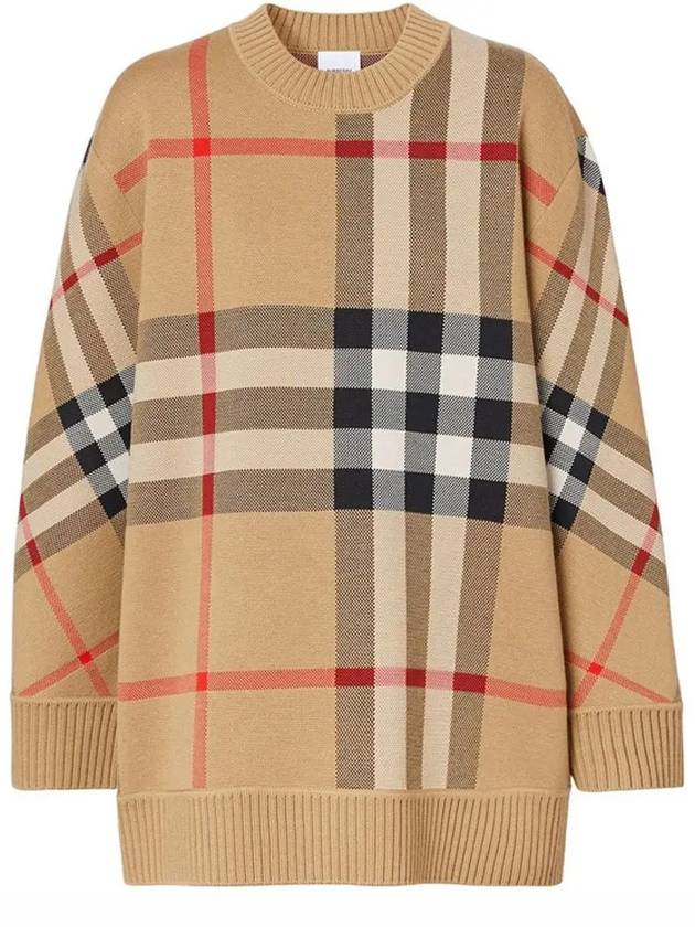 Check Technical Jacquard Wool Knit Top Beige - BURBERRY - BALAAN 3