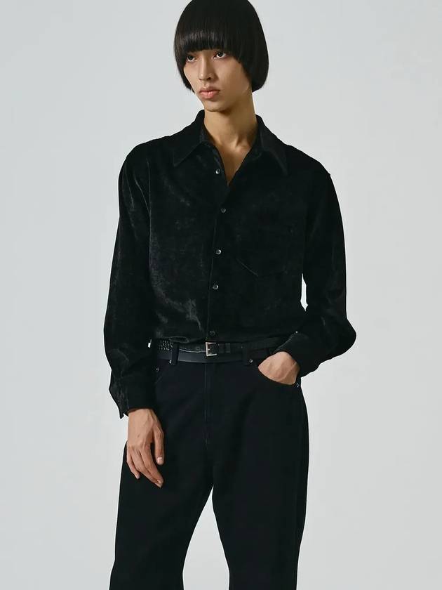 Velvet Loose Fit Long Sleeve Shirt Black - NOIRER - BALAAN 2