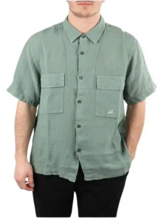 Linen Short Sleeve Shirt Green - CP COMPANY - BALAAN 2