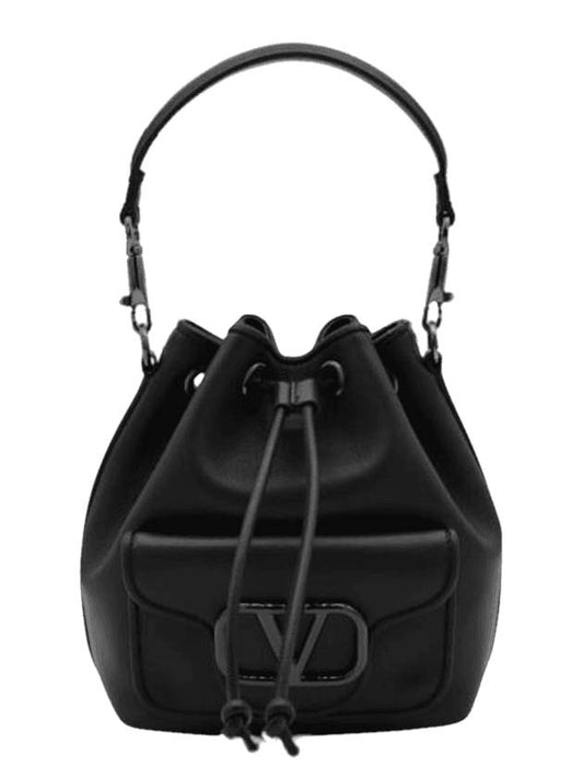 Logo Leather Bucket Bag Black - VALENTINO - BALAAN 1