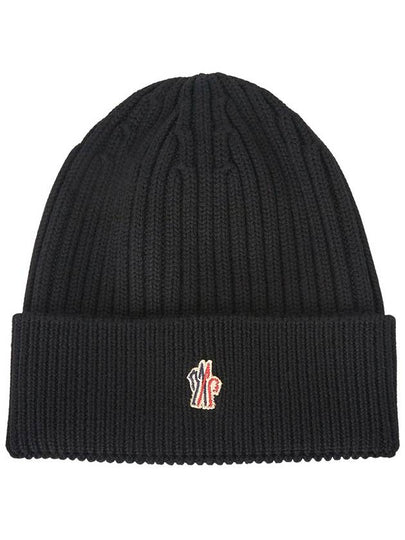 Grenoble Logo Patch Wool Beanie Black - MONCLER - BALAAN 2