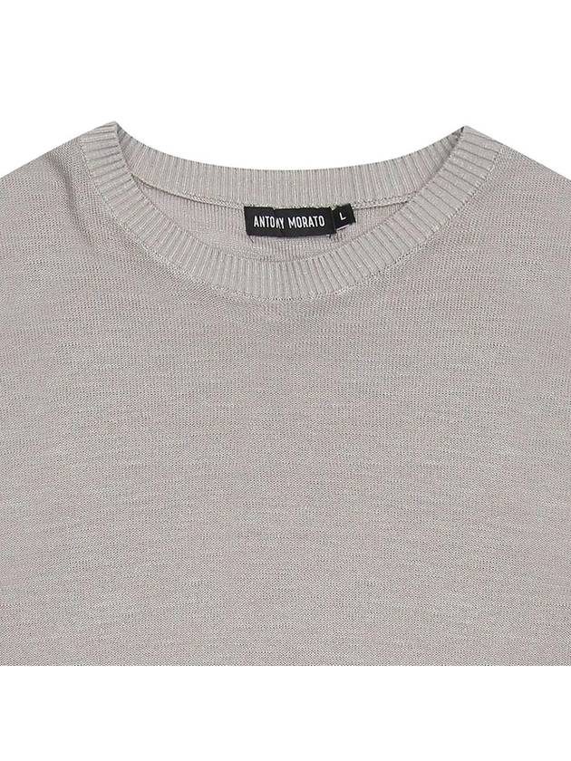 Men s gray linen blend round knit long sleeve t shirt ATEE113 - IKALOOOK - BALAAN 3