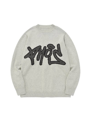 Graffiti Phos Knit PulloverMelange Unisex Logo Knit Top Gray - PHOS333 - BALAAN 1