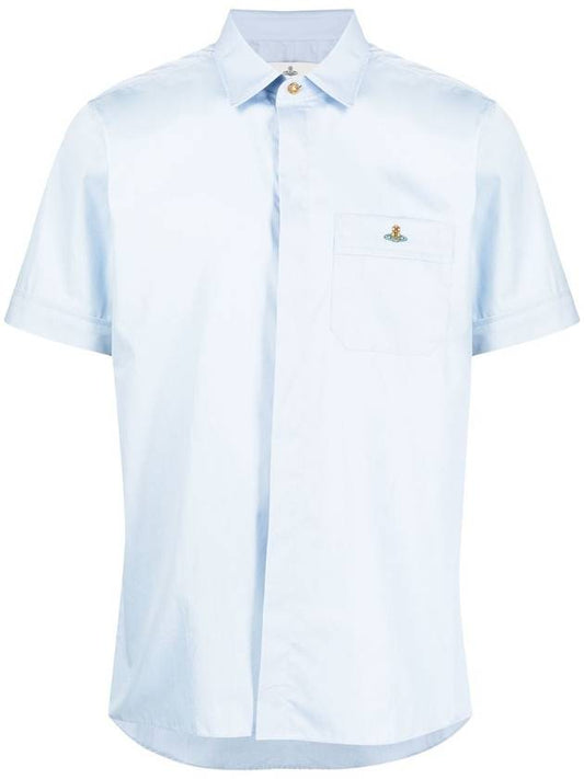 Men's Logo Classic Short Sleeve Shirt Light Blue - VIVIENNE WESTWOOD - BALAAN 1