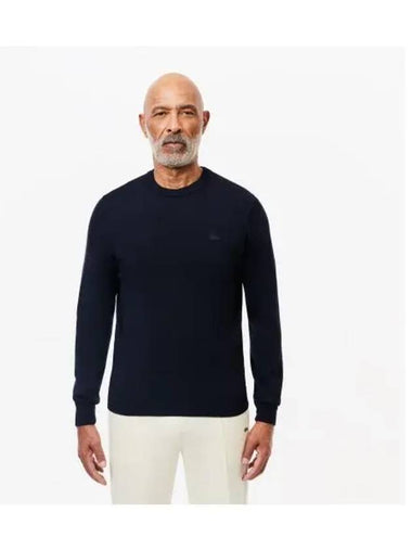 Men s Merino Wool Crew Neck Pullover Navy - LACOSTE - BALAAN 1