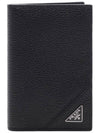 Vitello Triangle Logo Saffiano Flap Card Wallet Black - PRADA - BALAAN 3