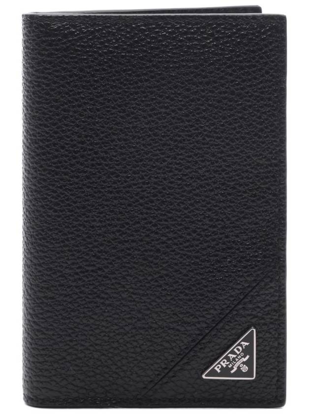 Vitello Triangle Logo Saffiano Flap Card Wallet Black - PRADA - BALAAN 3