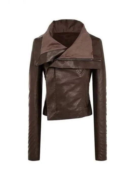 WOMEN Grainy Leather Biker Jacket Brown 270049 - RICK OWENS - BALAAN 1