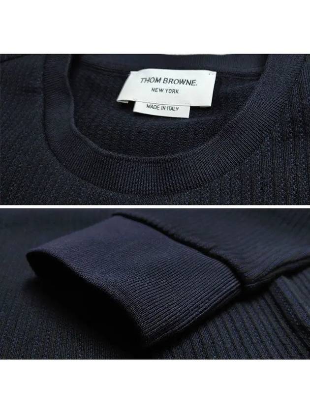 Seersucker Loopback 4 Bar Crew Neck Sweatshirt Navy - THOM BROWNE - BALAAN 4